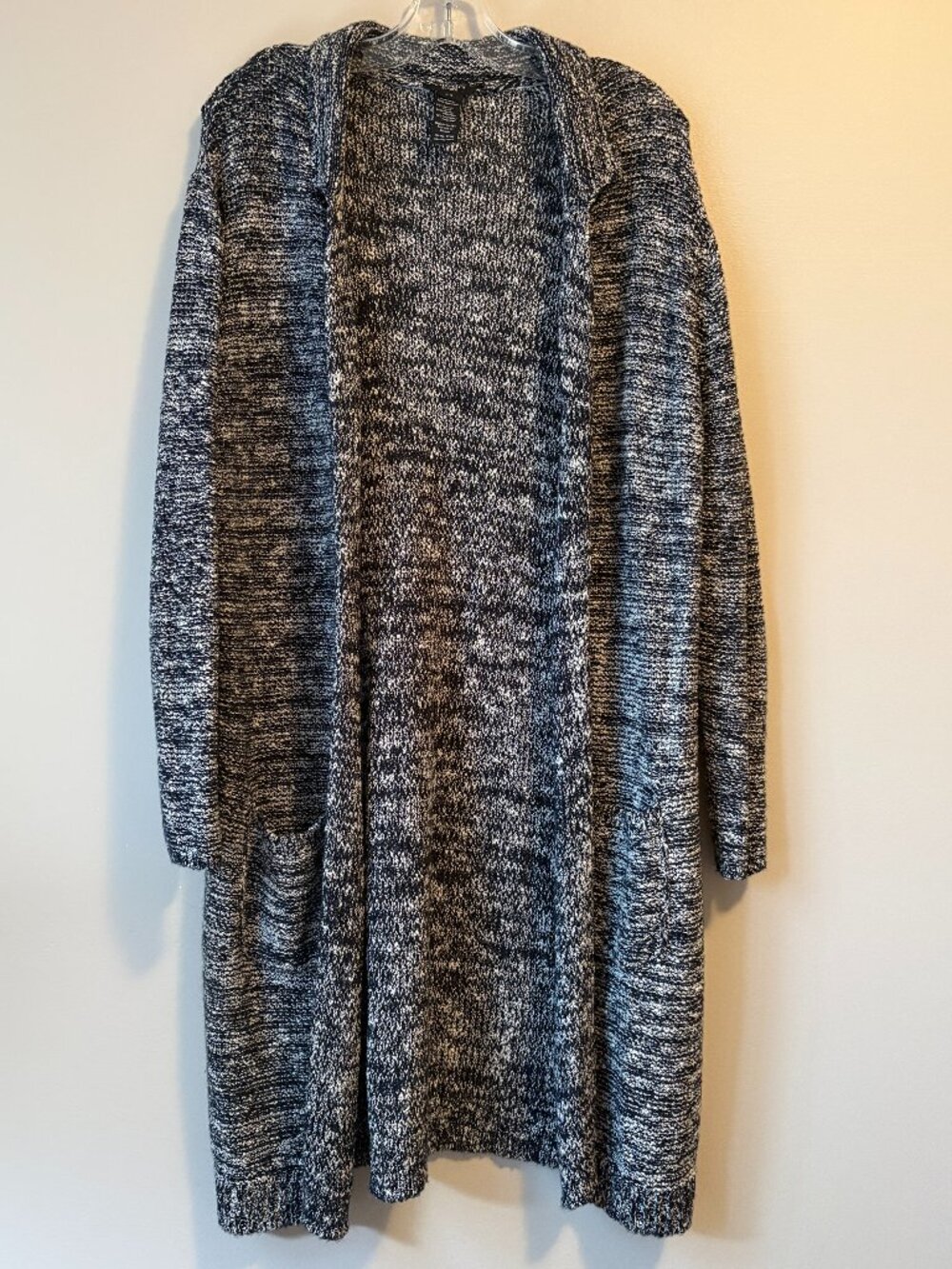 Olsen Navy White Open-Front Long Duster Cardigan Sweater Large L 14